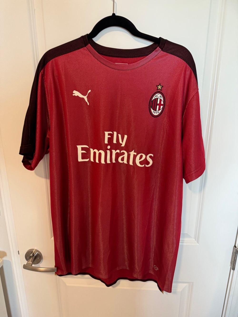 Puma Red and Maroon AC Milan Fly Emirates Jersey
